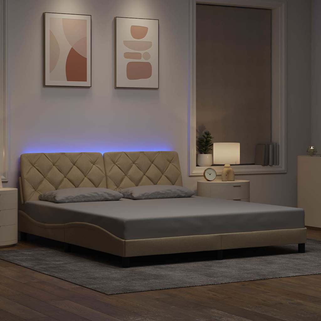 Bettgestell mit LED ohne Matratze Hellgrau 80x200 cm Stoff