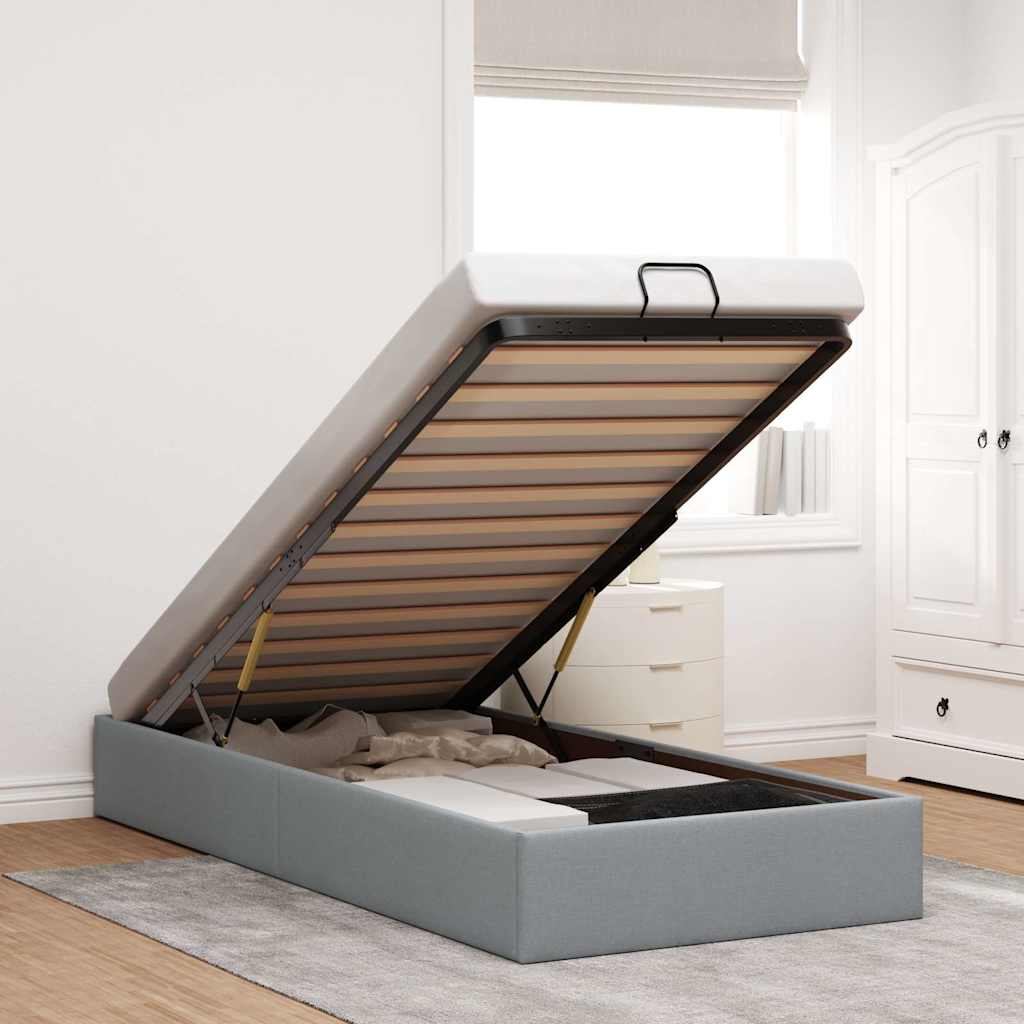 Ottoman-Bett ohne Matratze Hellgrau 80x200 cm Stoff