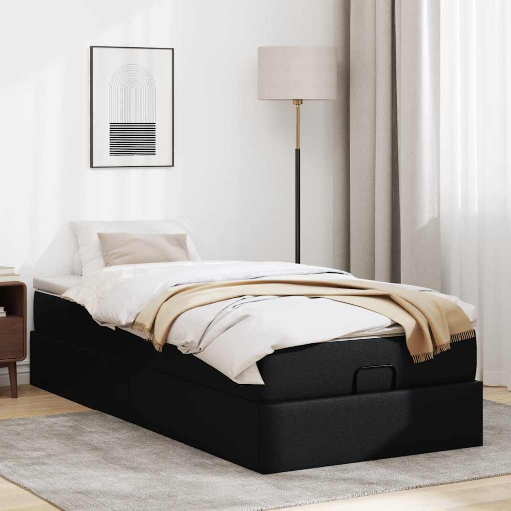 vidaXL Ottoman-Bett mit Matratze Schwarz 80x200 cm Kunstleder