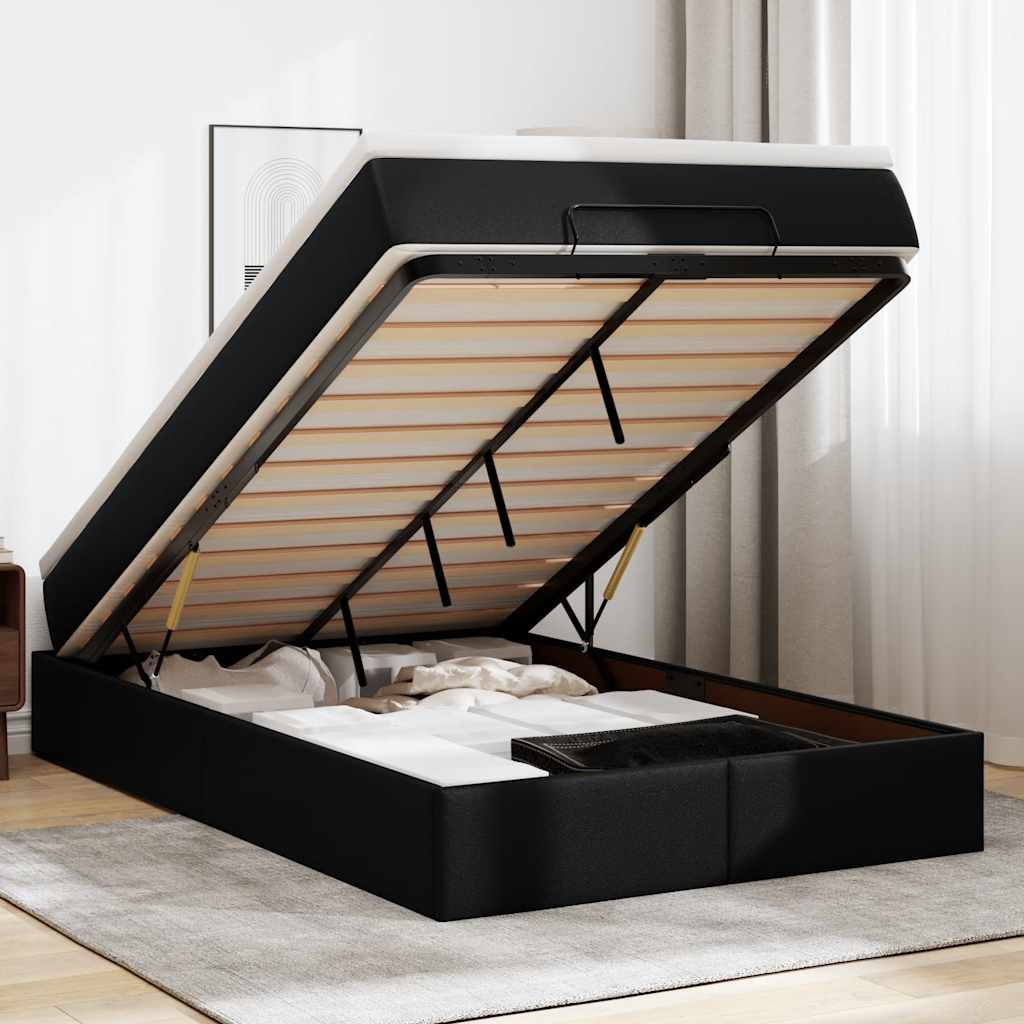 vidaXL Ottoman-Bett mit Matratze Schwarz 80x200 cm Kunstleder