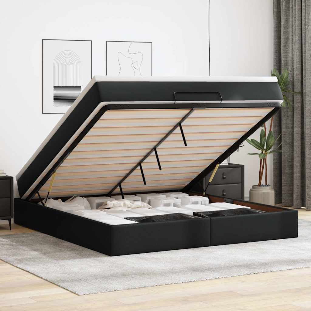 vidaXL Ottoman-Bett mit Matratze Schwarz 80x200 cm Kunstleder