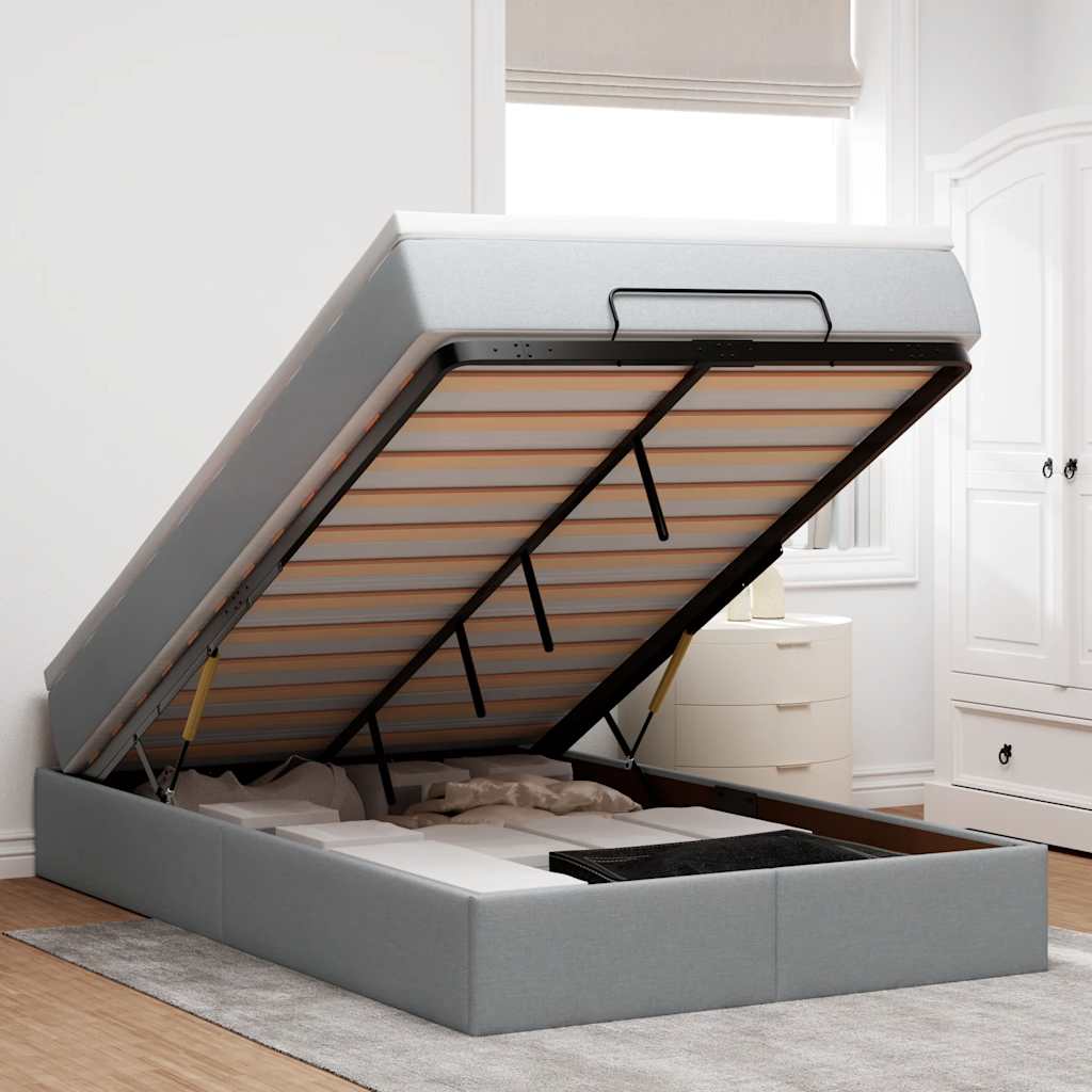 vidaXL Ottoman-Bett mit Matratze Hellgrau 80x200 cm Stoff