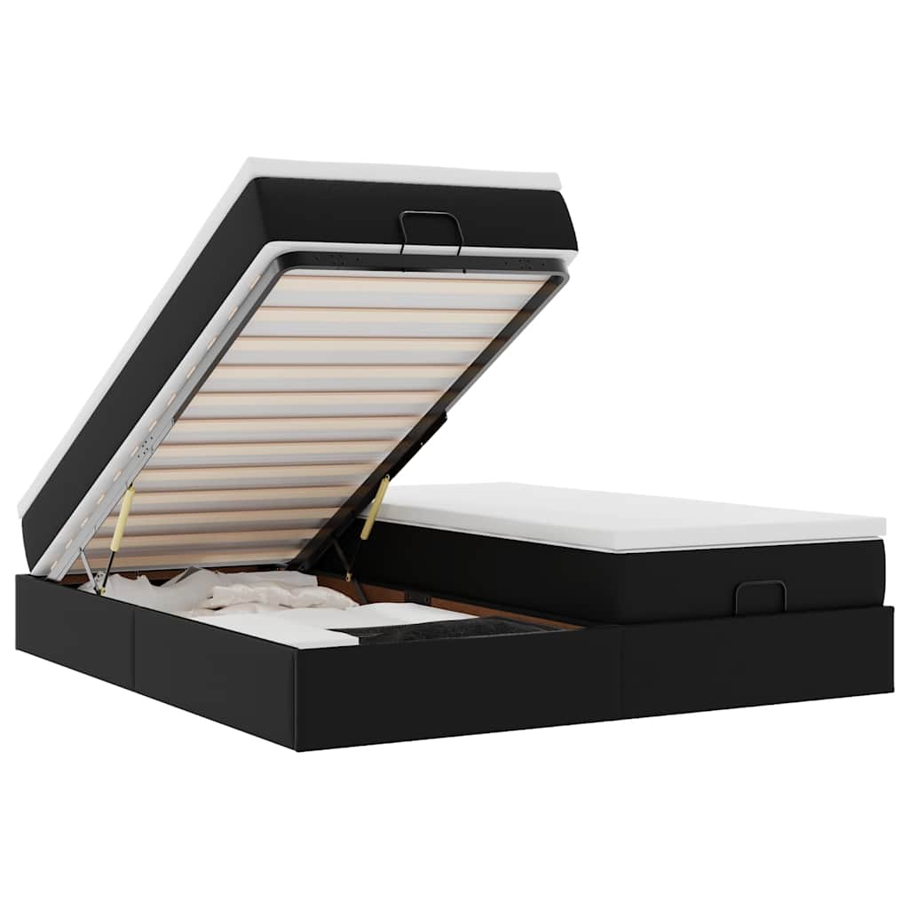 vidaXL Ottoman-Bett mit Matratzen Schwarz 160x200 cm Kunstleder