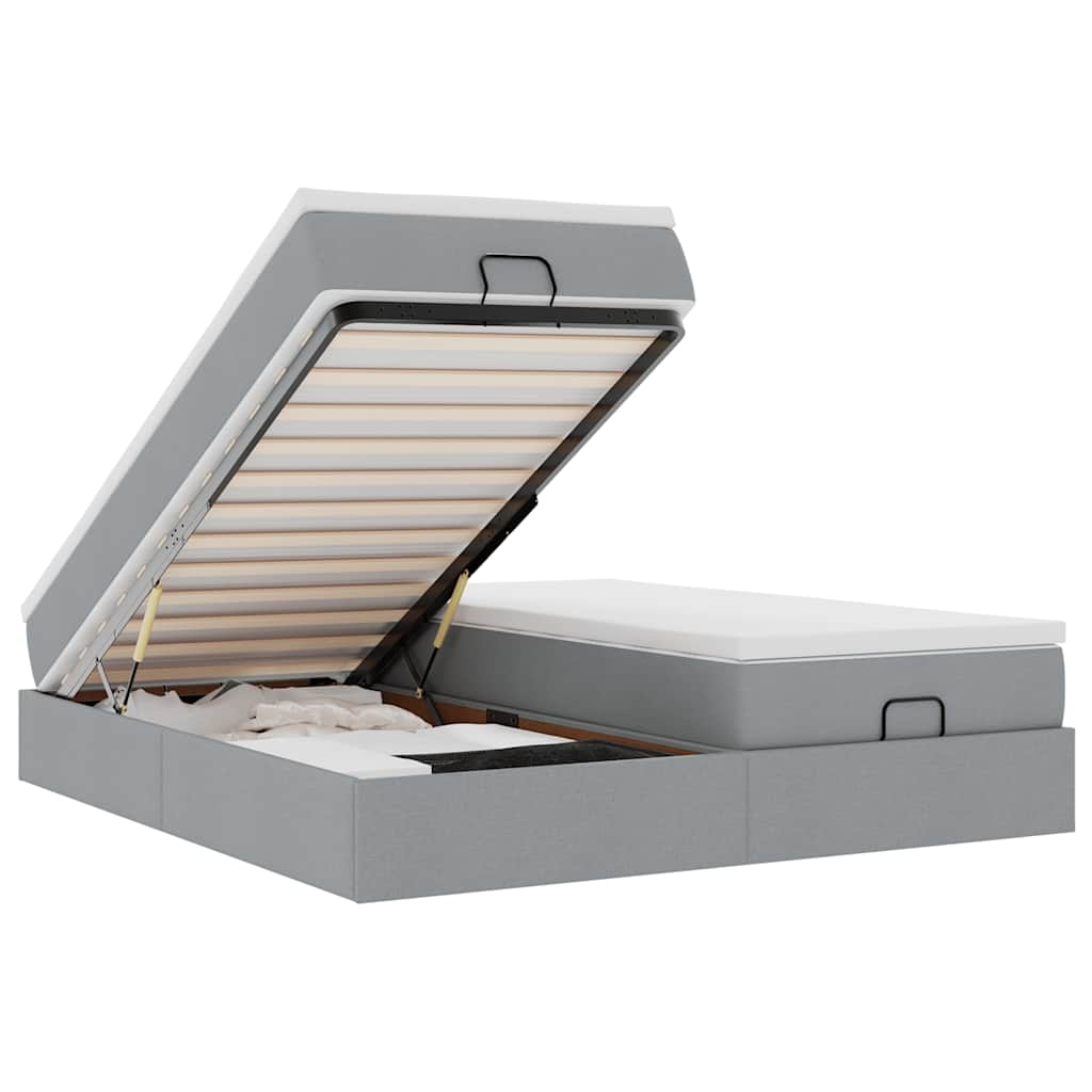vidaXL Ottoman-Bett mit Matratzen Hellgrau 160x200 cm Stoff