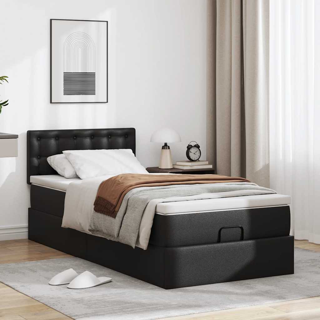 vidaXL Ottoman-Bett mit Matratze Schwarz 80x200 cm Kunstleder
