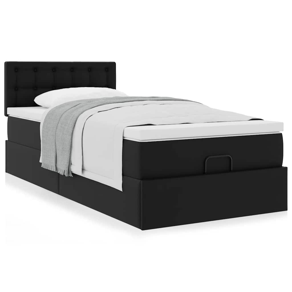 vidaXL Ottoman-Bett mit Matratze Schwarz 80x200 cm Kunstleder