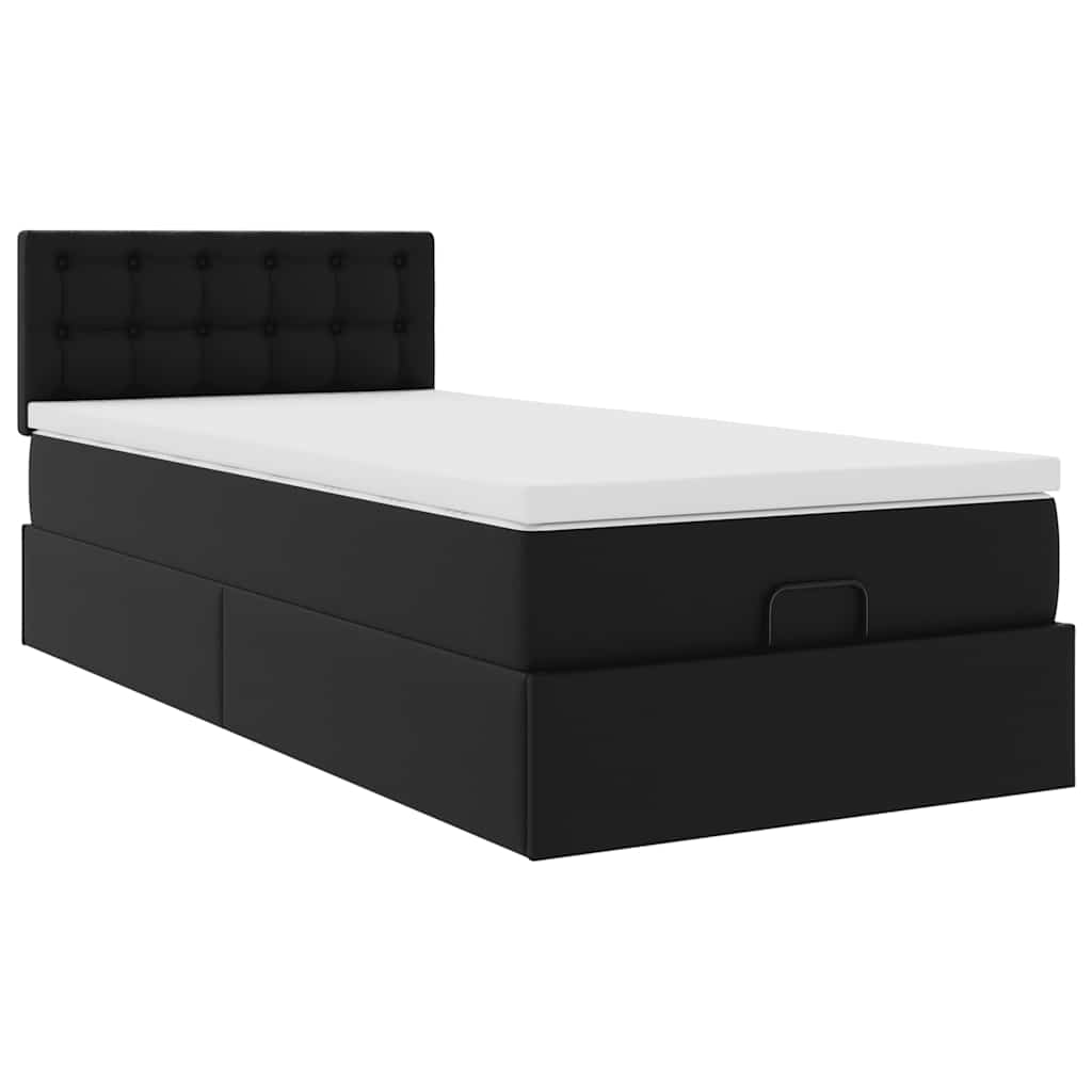 vidaXL Ottoman-Bett mit Matratze Schwarz 80x200 cm Kunstleder