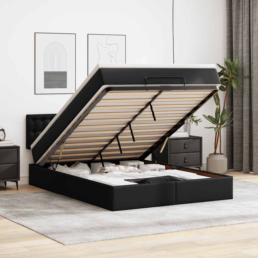 vidaXL Ottoman-Bett mit Matratze Schwarz 80x200 cm Kunstleder
