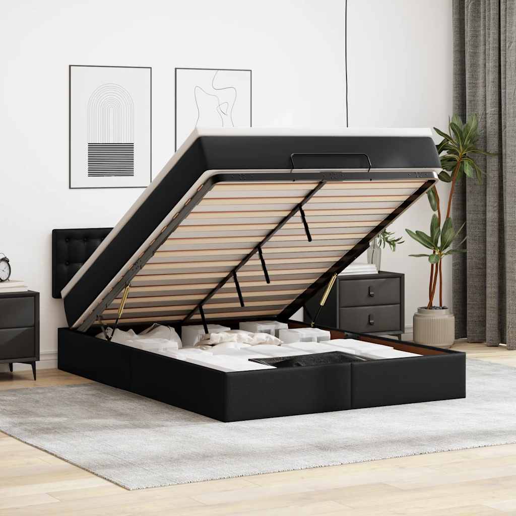 vidaXL Ottoman-Bett mit Matratze Schwarz 80x200 cm Kunstleder