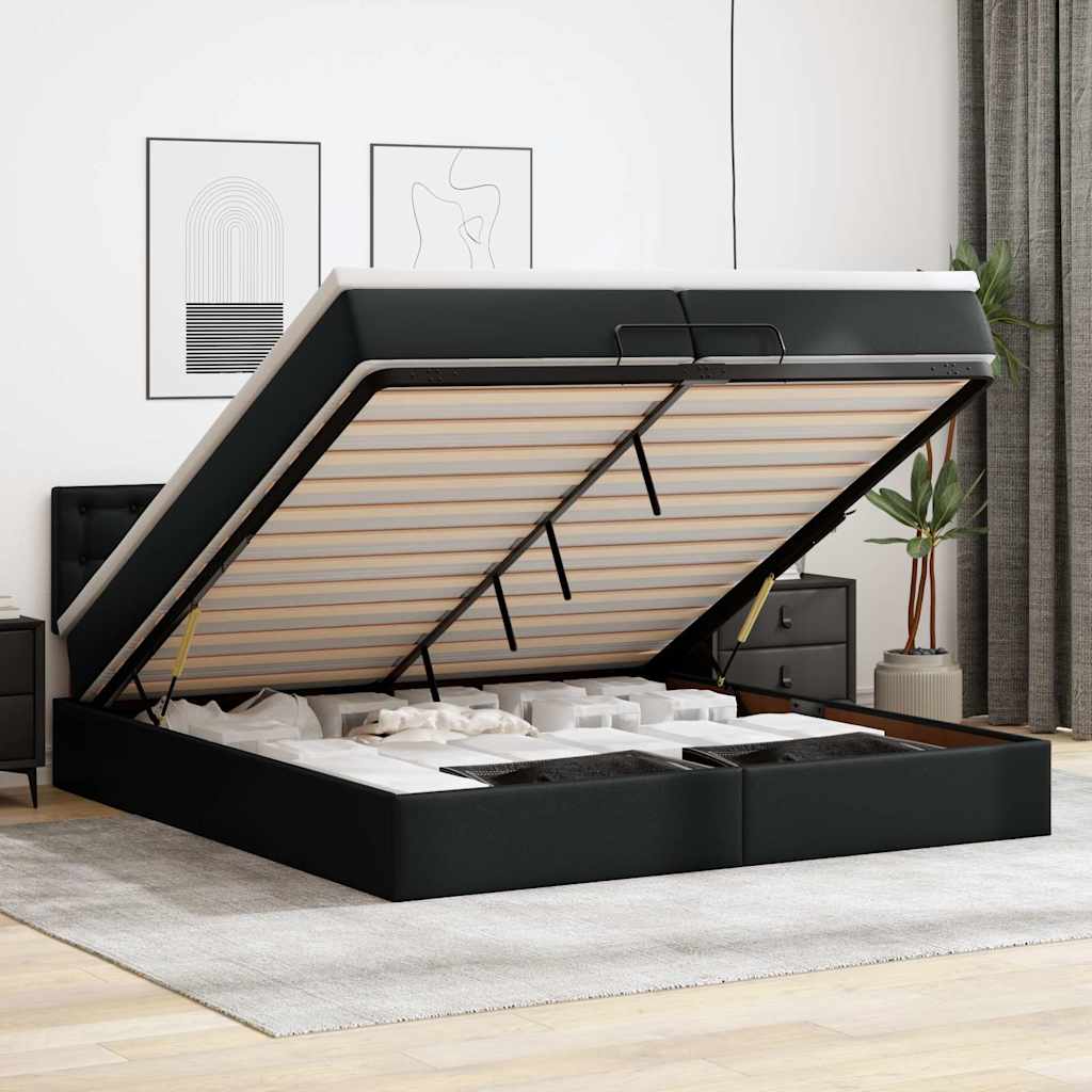 vidaXL Ottoman-Bett mit Matratze Schwarz 80x200 cm Kunstleder
