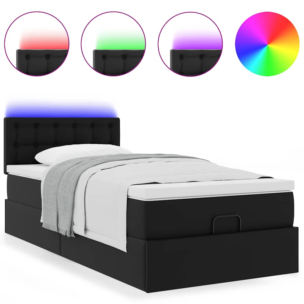 vidaXL Ottoman-Bett mit Matratzen & LEDs Schwarz 80x200 cm Kunstleder