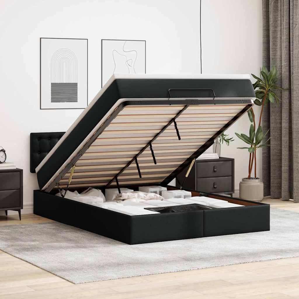 vidaXL Ottoman-Bett mit Matratzen & LEDs Schwarz 80x200 cm Kunstleder