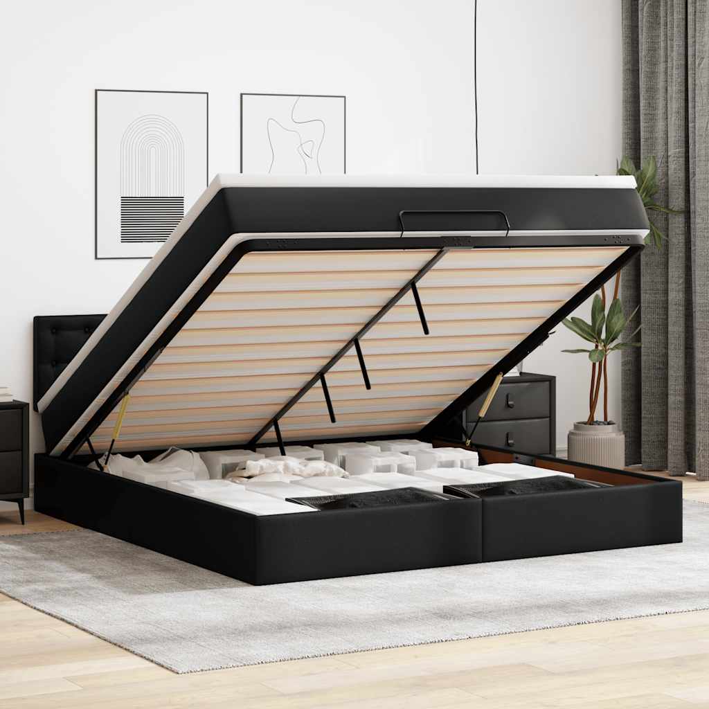 vidaXL Ottoman-Bett mit Matratzen & LEDs Schwarz 80x200 cm Kunstleder