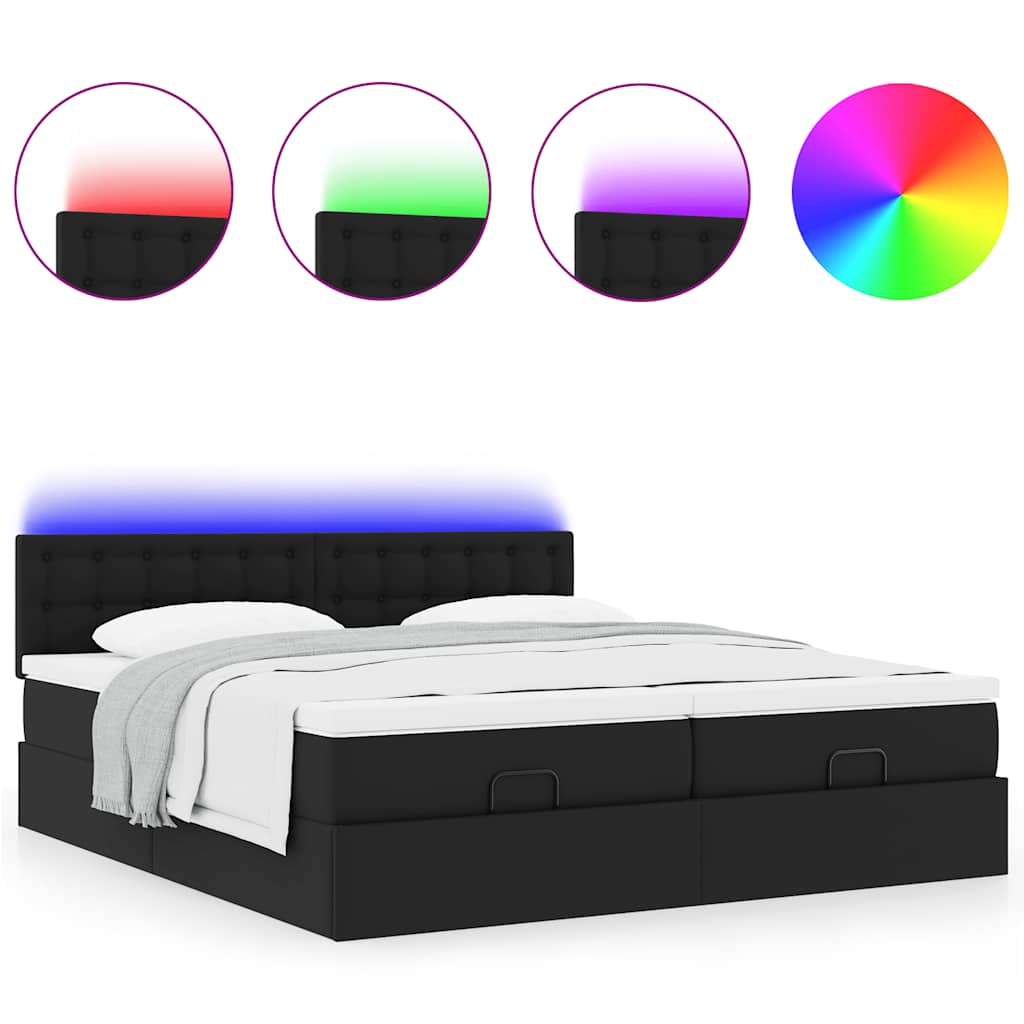vidaXL Ottoman-Bett mit Matratzen & LEDs Schwarz 160x200 cm Kunstleder