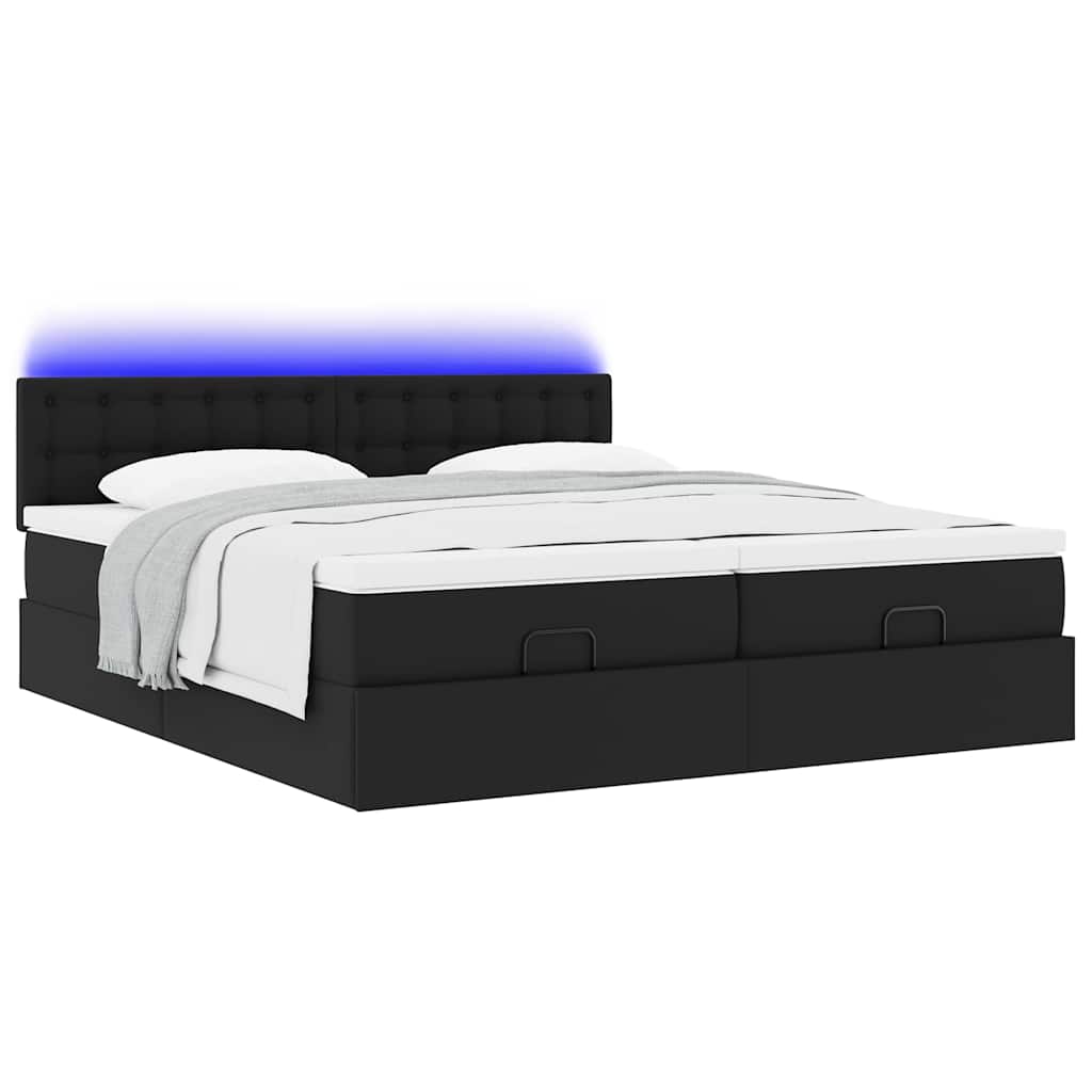 vidaXL Ottoman-Bett mit Matratzen & LEDs Schwarz 160x200 cm Kunstleder