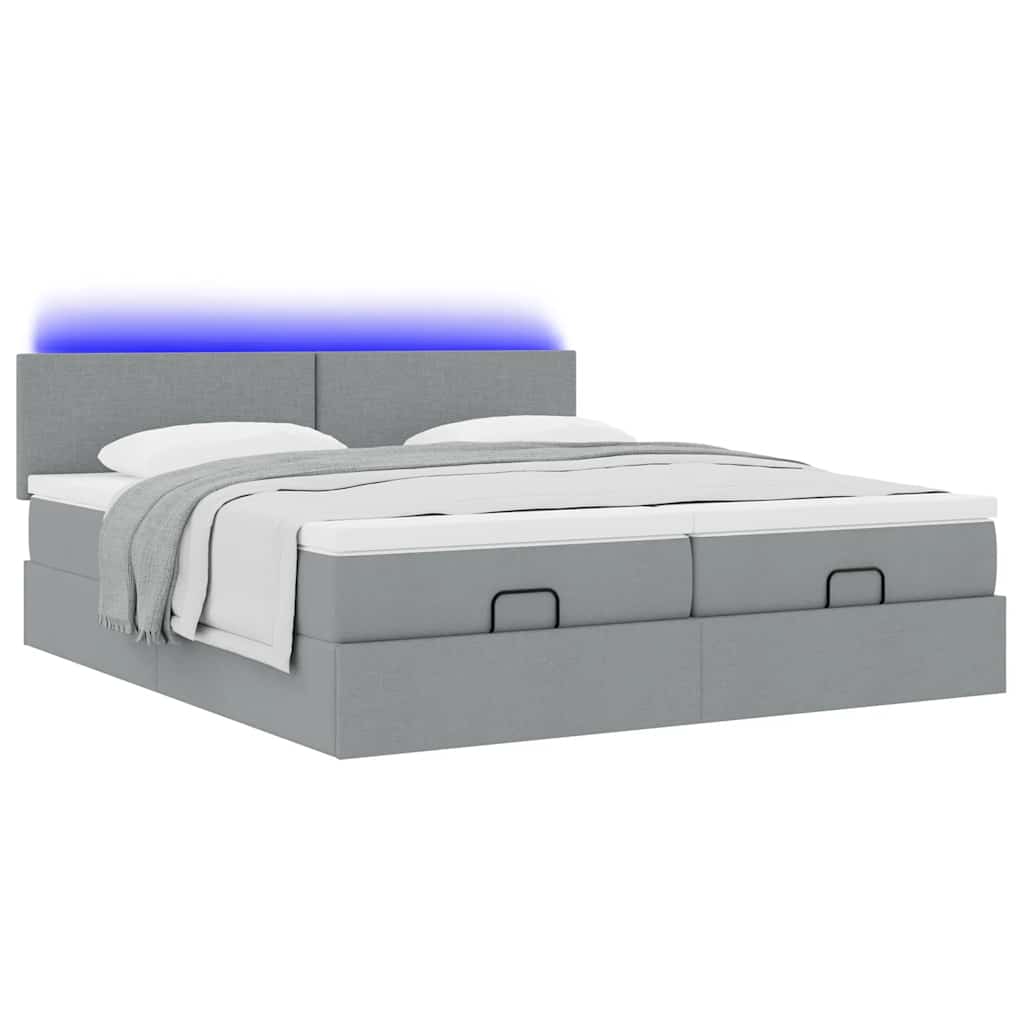 vidaXL Ottoman-Bett mit Matratzen & LEDs Hellgrau 160x200 cm Stoff