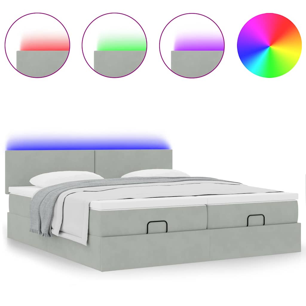 vidaXL Ottoman-Bett mit Matratzen & LEDs Hellgrau 160x200 cm Samt