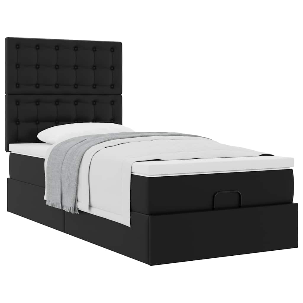 vidaXL Ottoman-Bett mit Matratze Schwarz 80x200 cm Kunstleder