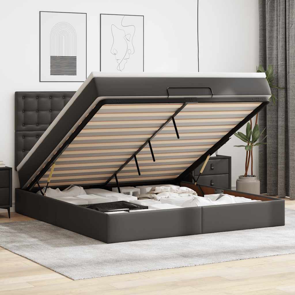 vidaXL Ottoman-Bett mit Matratze Schwarz 80x200 cm Kunstleder