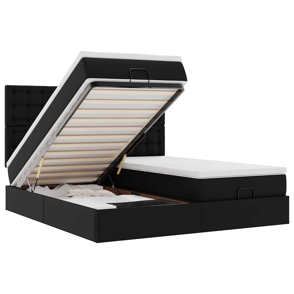 vidaXL Ottoman-Bett mit Matratzen Schwarz 160x200 cm Kunstleder