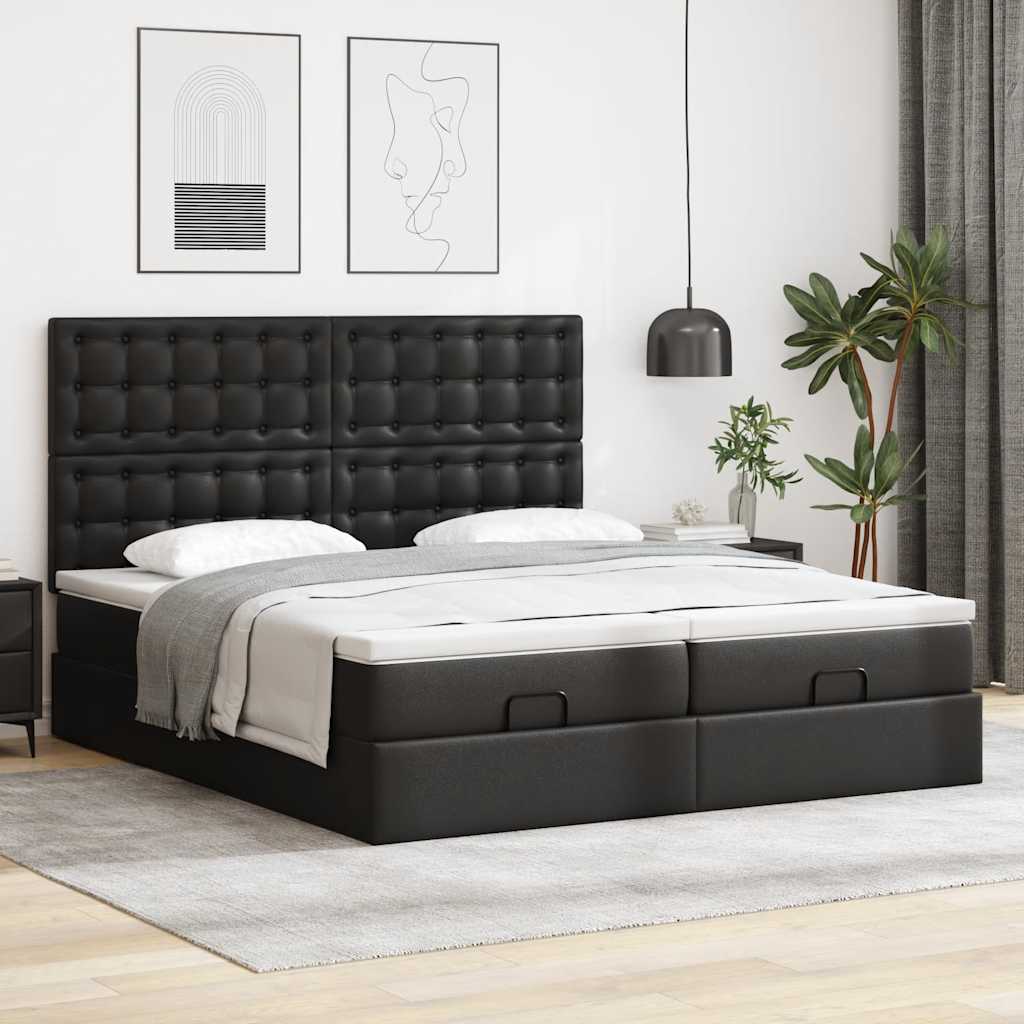 vidaXL Ottoman-Bett mit Matratzen Schwarz 160x200 cm Kunstleder