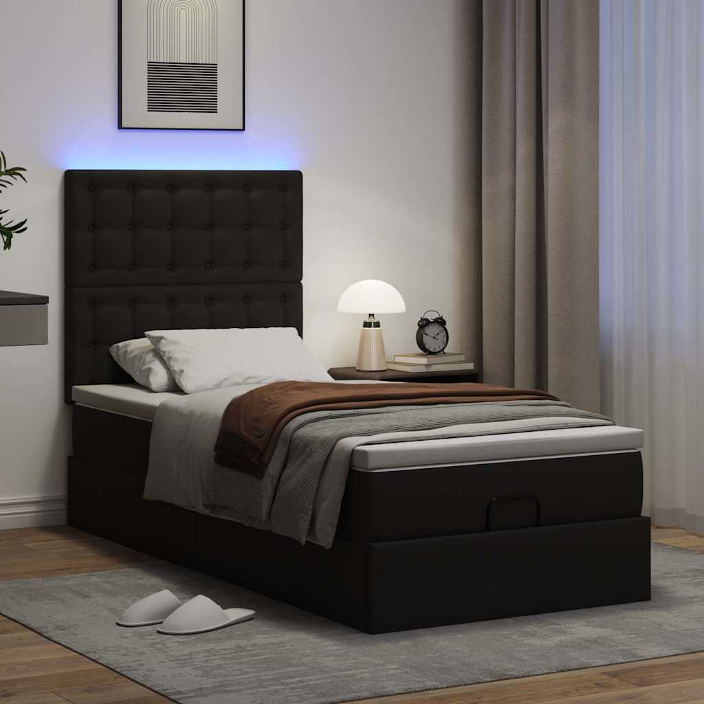 vidaXL Ottoman-Bett mit Matratze & LEDs Schwarz 80x200 cm Kunstleder
