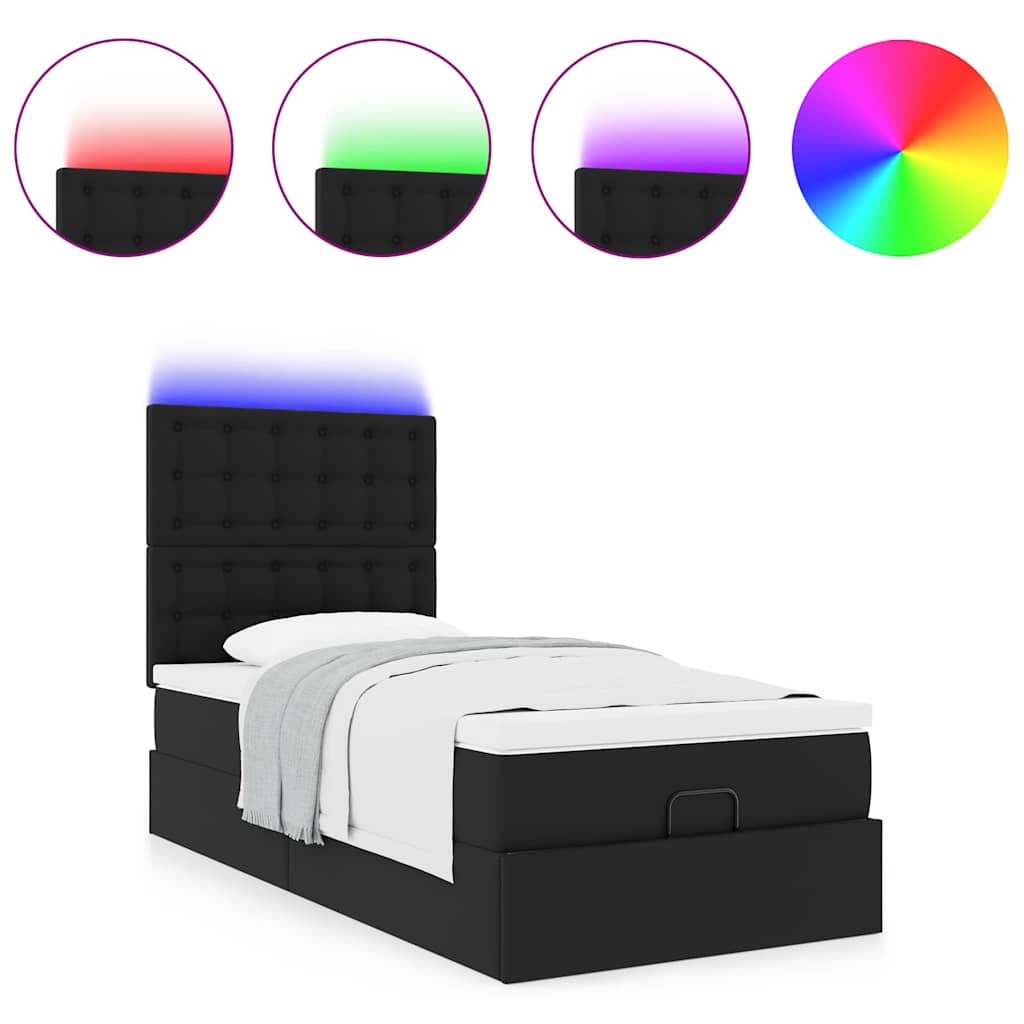 vidaXL Ottoman-Bett mit Matratze & LEDs Schwarz 80x200 cm Kunstleder