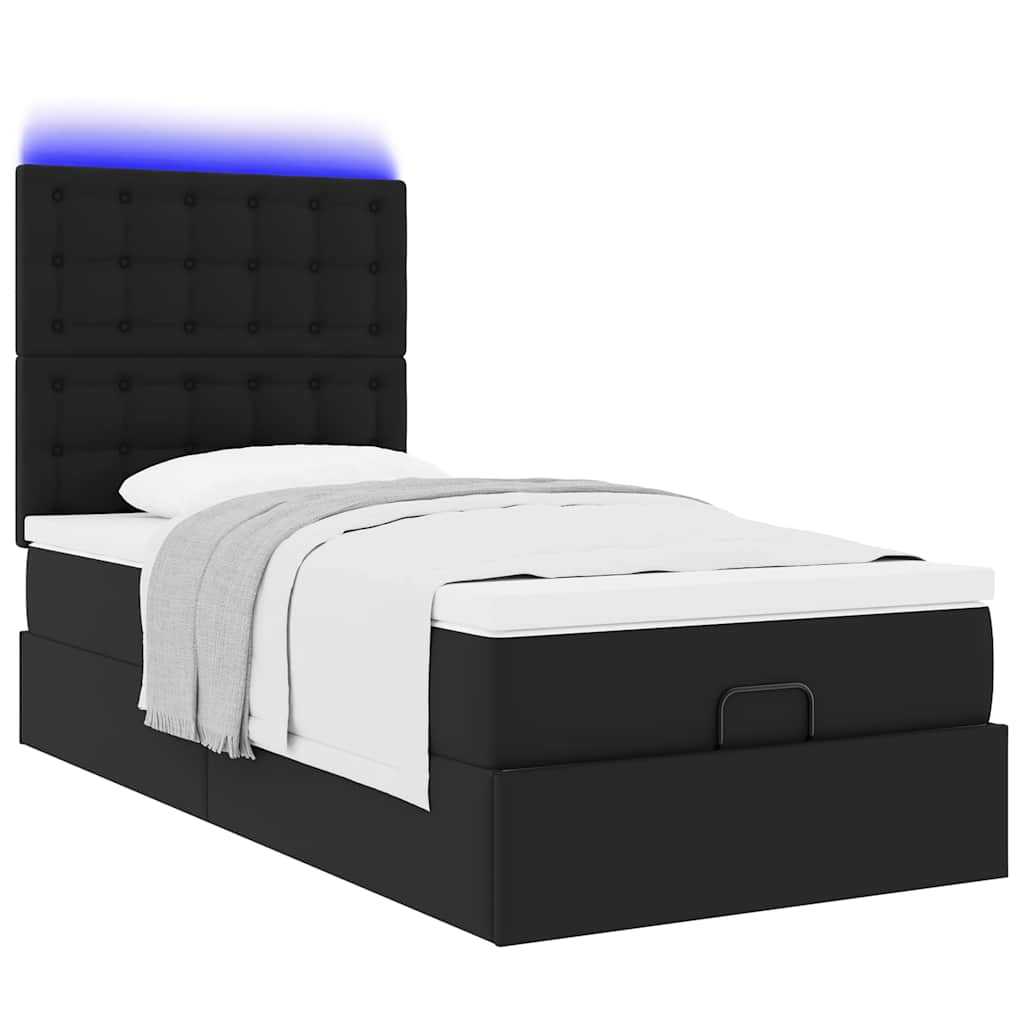 vidaXL Ottoman-Bett mit Matratze & LEDs Schwarz 80x200 cm Kunstleder