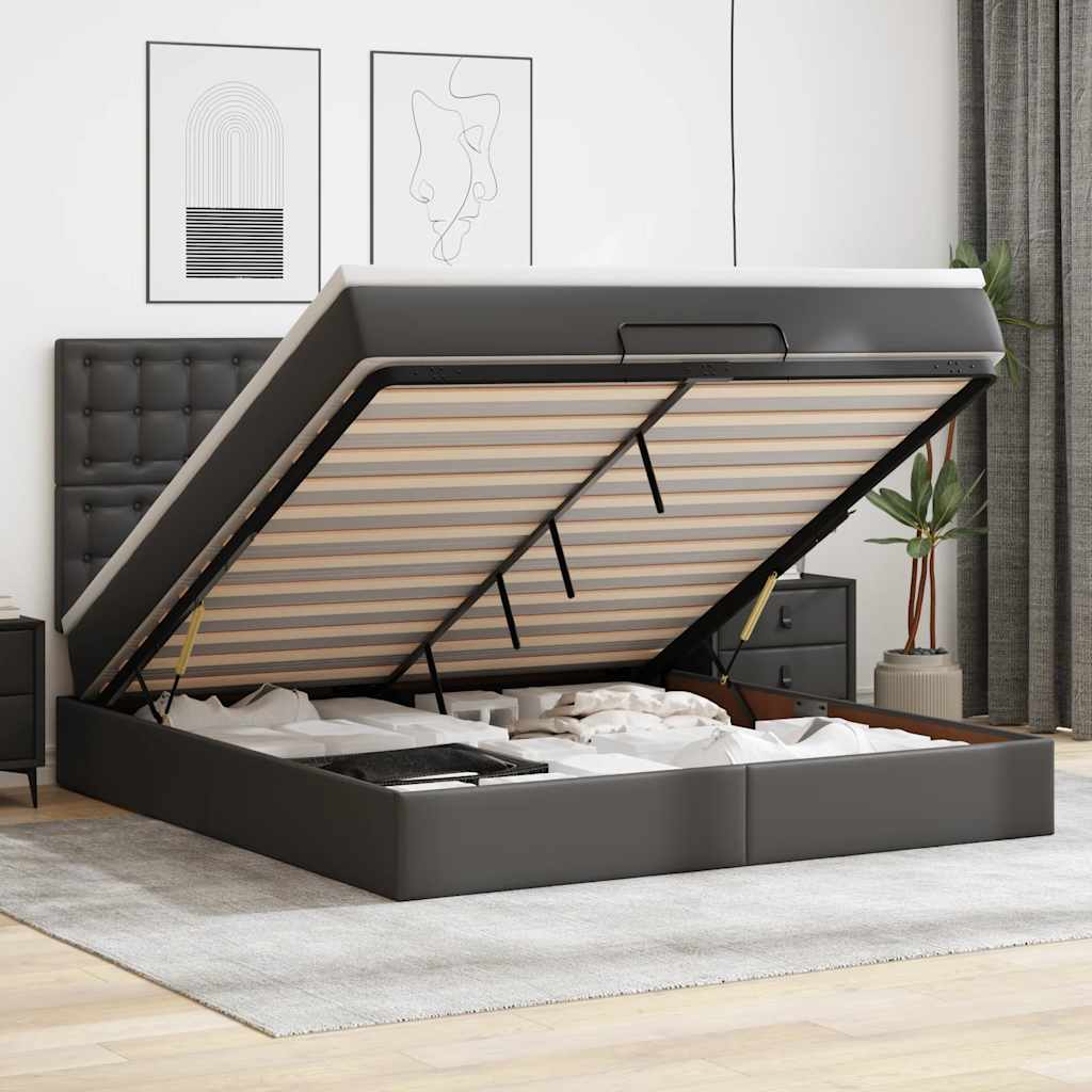 vidaXL Ottoman-Bett mit Matratze & LEDs Schwarz 80x200 cm Kunstleder
