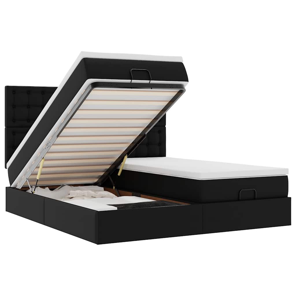vidaXL Ottoman-Bett mit Matratzen & LEDs Schwarz 160x200 cm Kunstleder