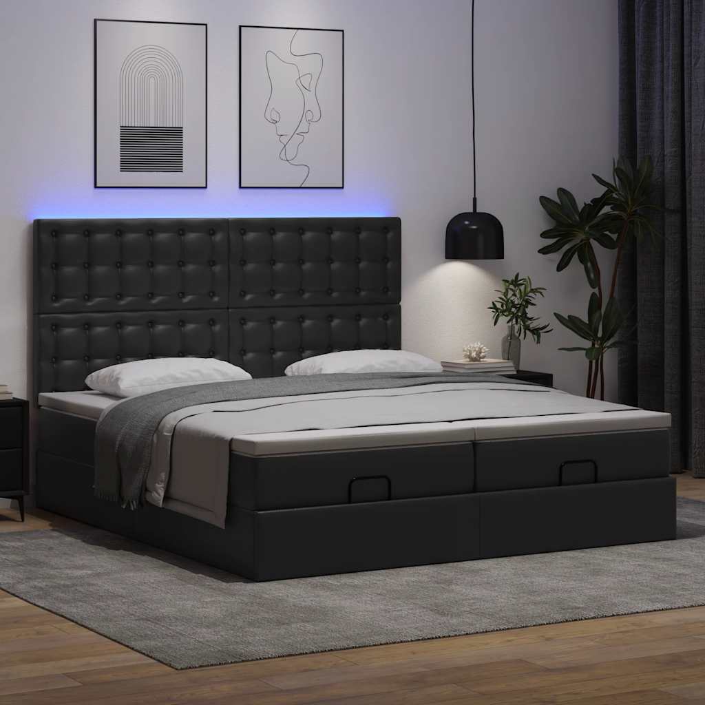vidaXL Ottoman-Bett mit Matratzen & LEDs Schwarz 160x200 cm Kunstleder