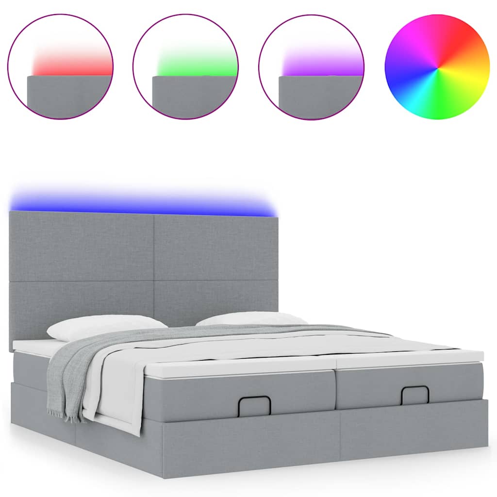 vidaXL Ottoman-Bett mit Matratzen & LEDs Hellgrau 160x200 cm Stoff