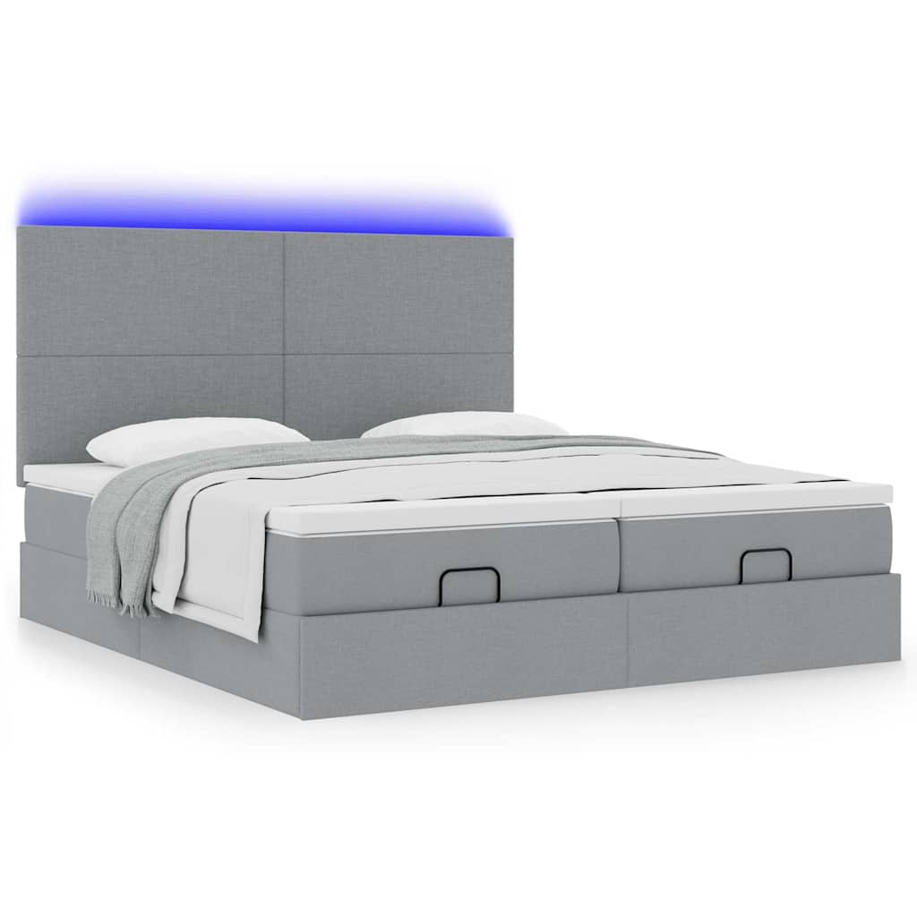 vidaXL Ottoman-Bett mit Matratzen & LEDs Hellgrau 160x200 cm Stoff