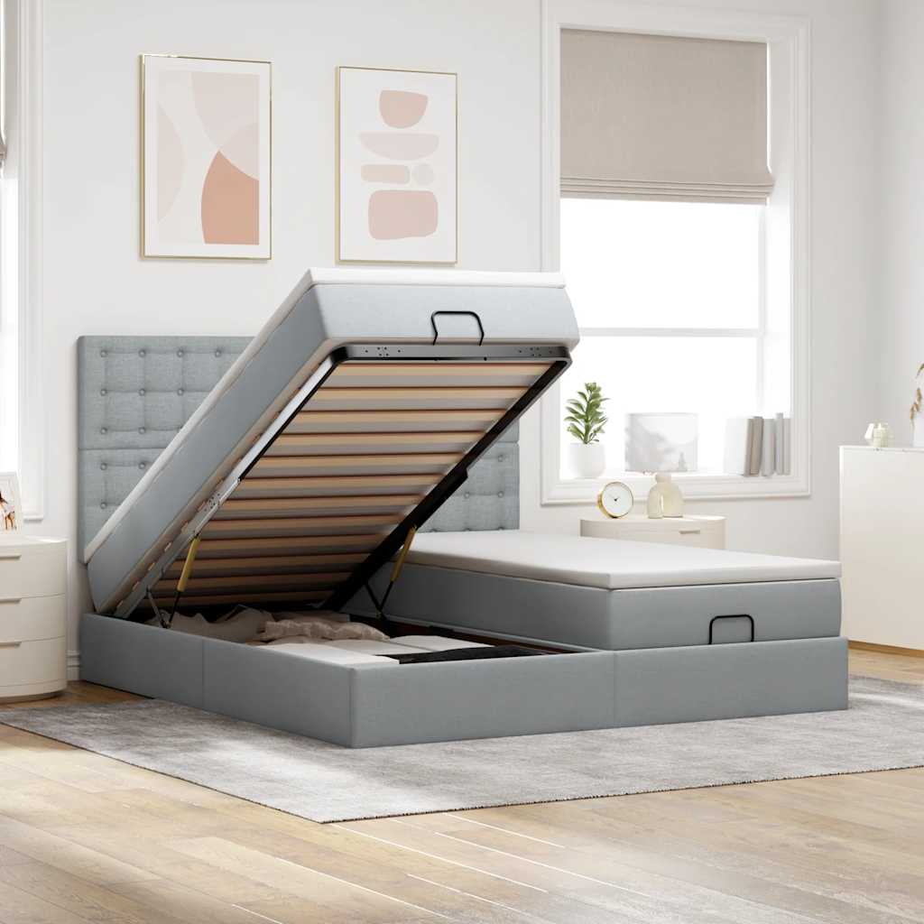 vidaXL Ottoman-Bett mit Matratzen & LEDs Hellgrau 160x200 cm Stoff