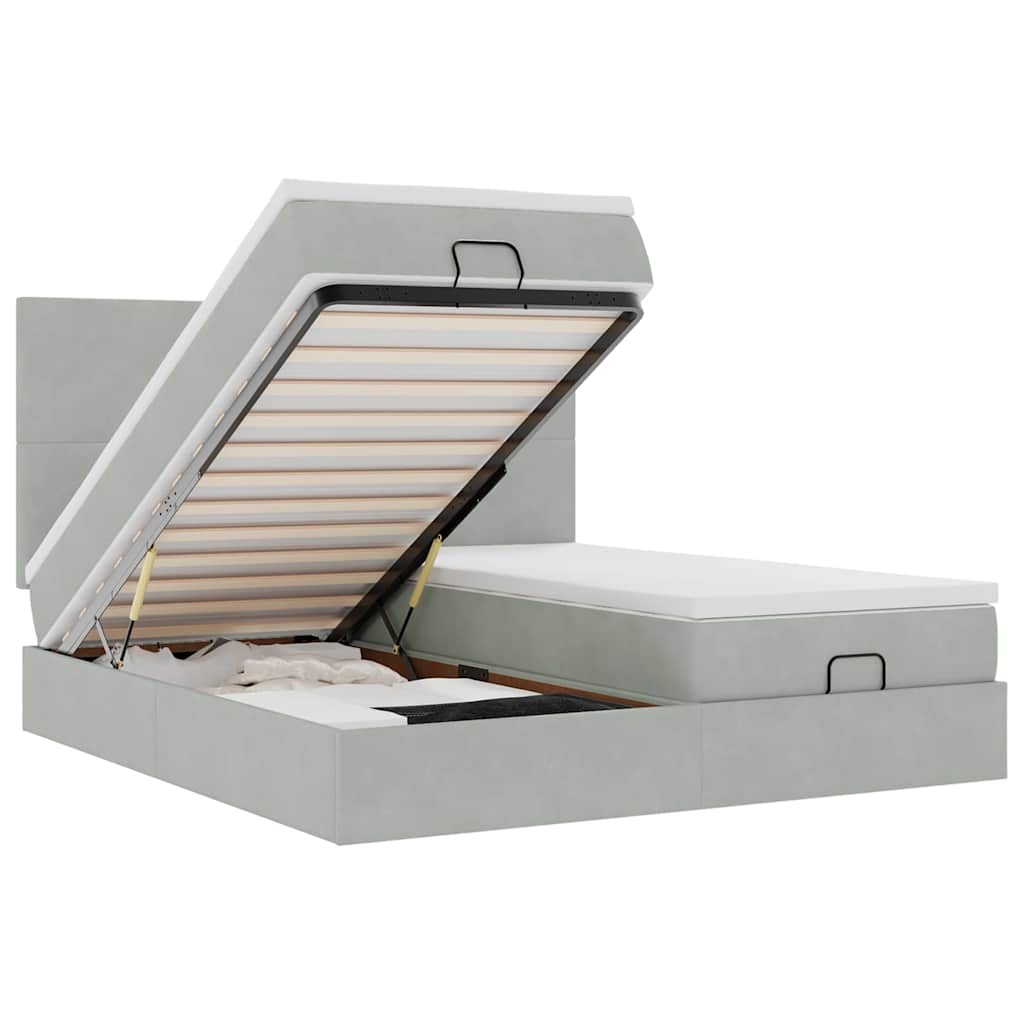 vidaXL Ottoman-Bett mit Matratzen & LEDs Hellgrau 160x200 cm Samt