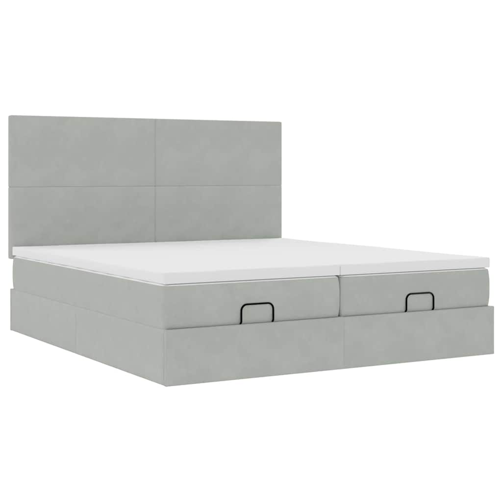 vidaXL Ottoman-Bett mit Matratzen & LEDs Hellgrau 160x200 cm Samt