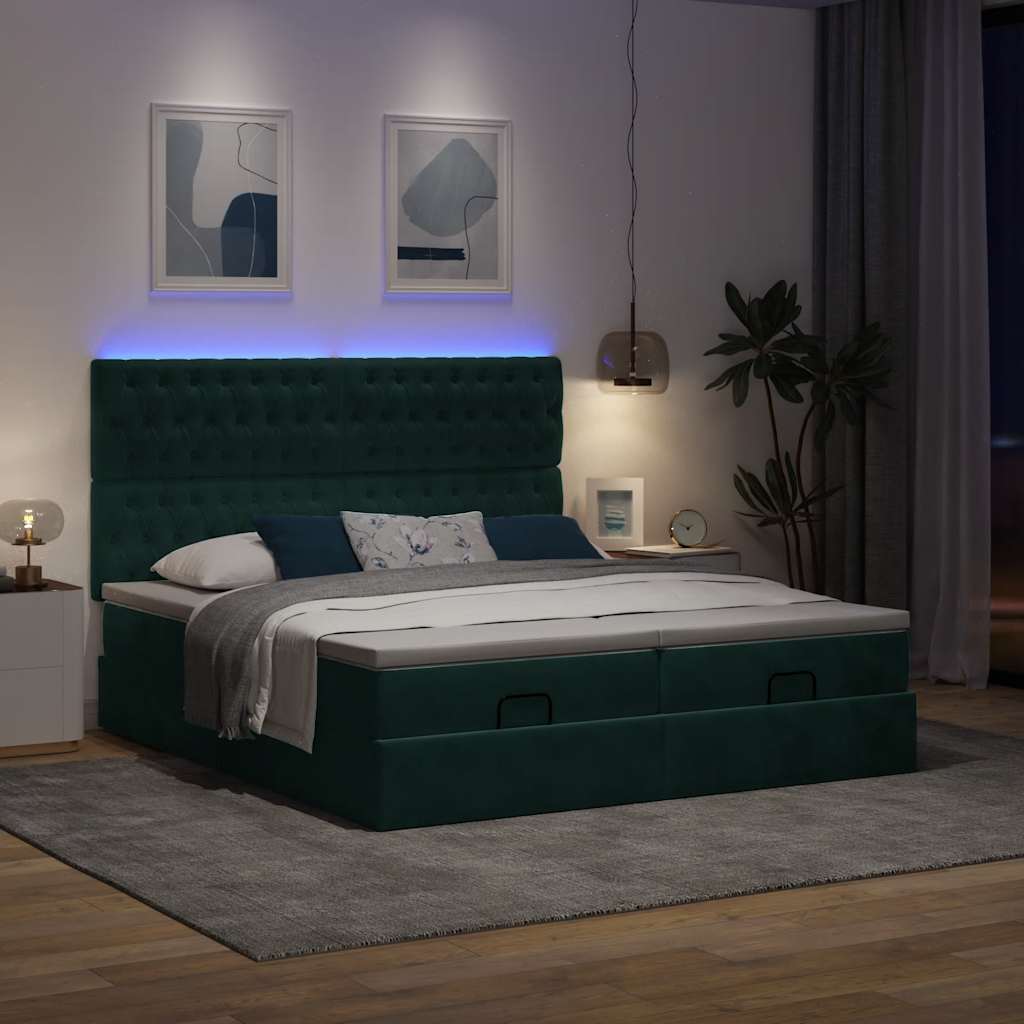 vidaXL Ottoman-Bett mit Matratzen & LEDs Hellgrau 160x200 cm Samt
