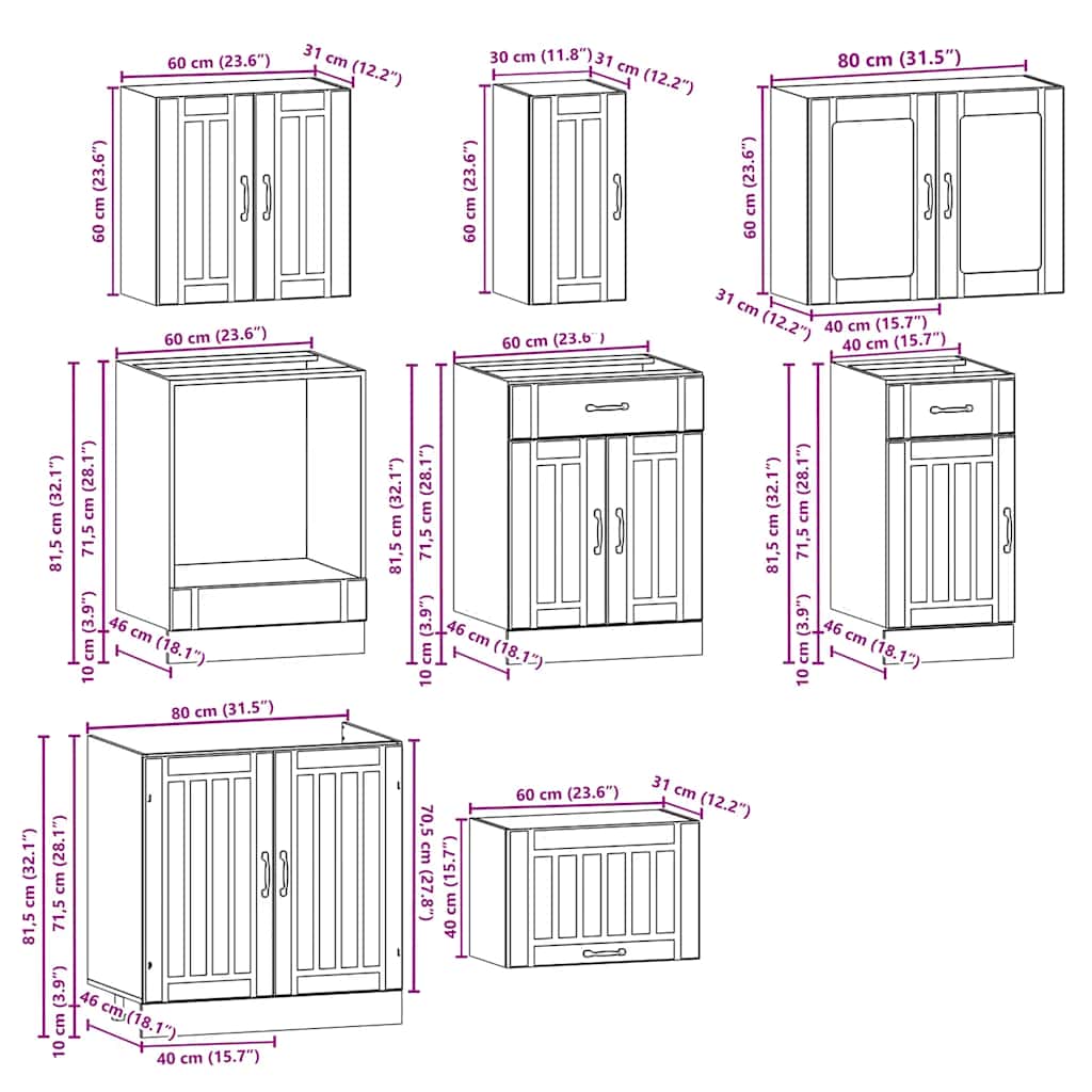 vidaXL 8-tlg. Küchenschrank-Set Kalmar Weiß Holzwerkstoff