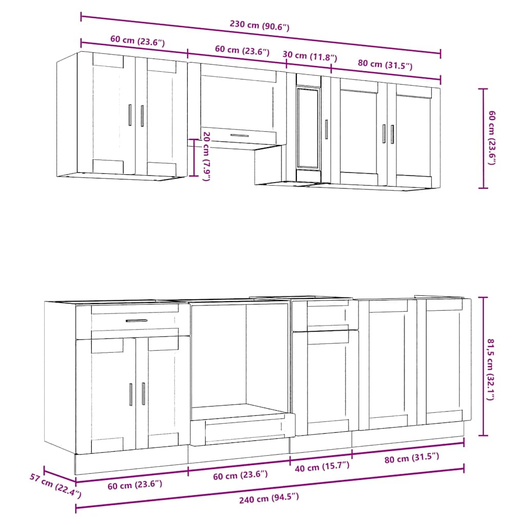 vidaXL 8-tlg. Küchenschrank-Set Porto Weiß Holzwerkstoff