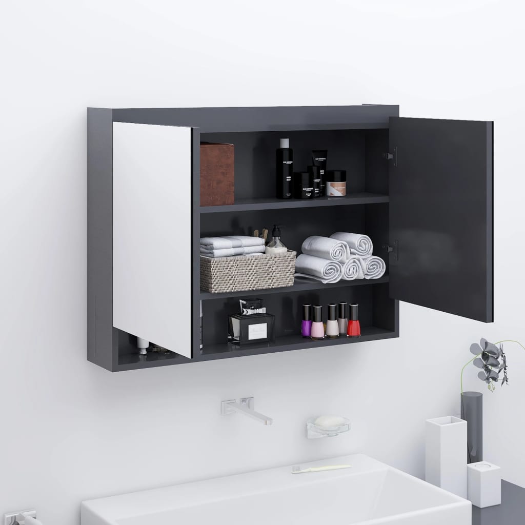 vidaXL Spiegelschrank fürs Bad 80x15x60 cm Glänzend Schwarz