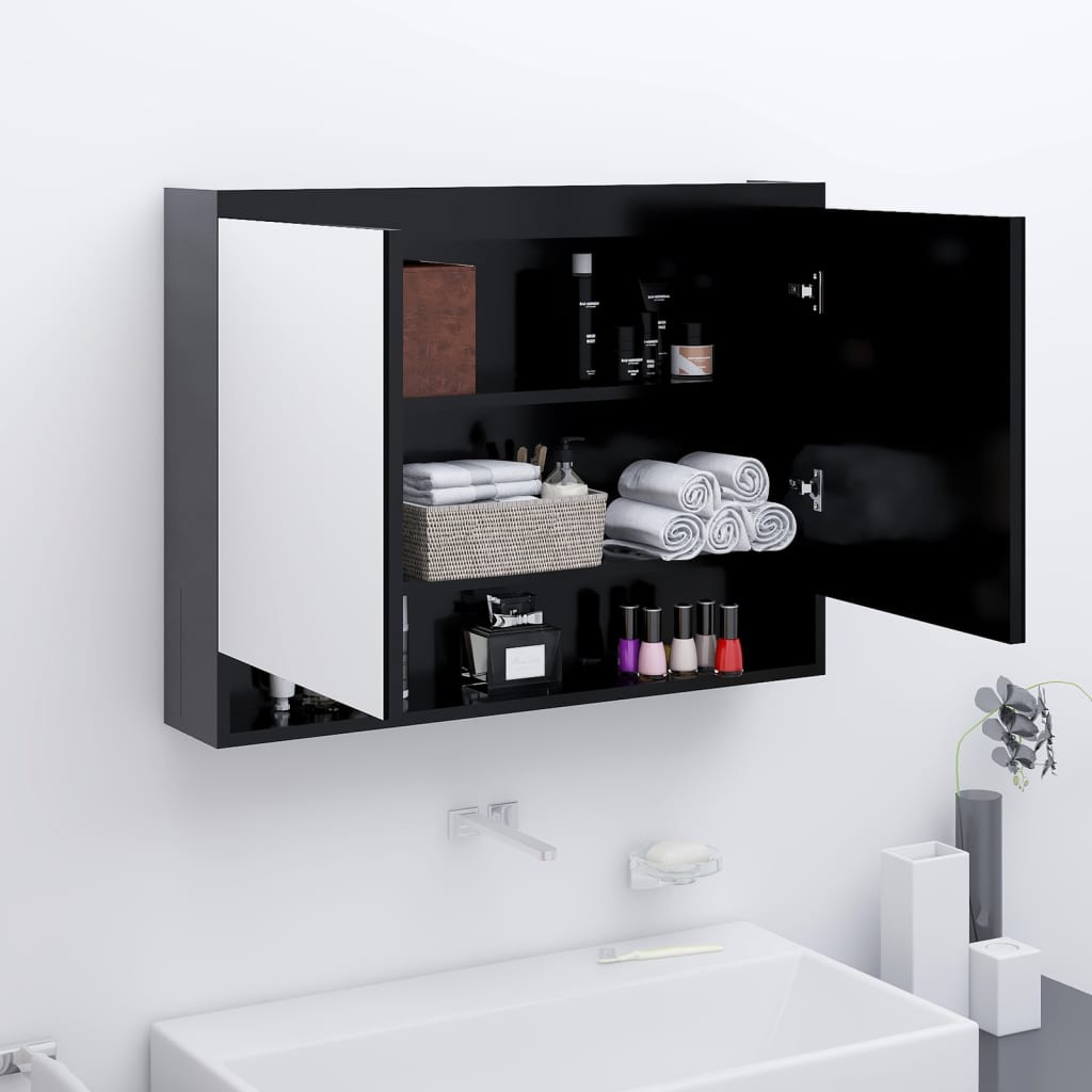 vidaXL Spiegelschrank fürs Bad 80x15x60 cm Glänzend Schwarz