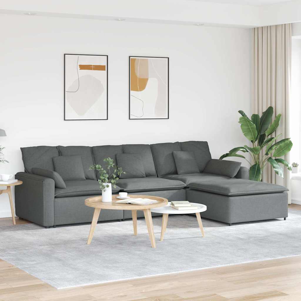 vidaXL Modulares Sofa mit Fußhocker und Kissen Dunkelgrau