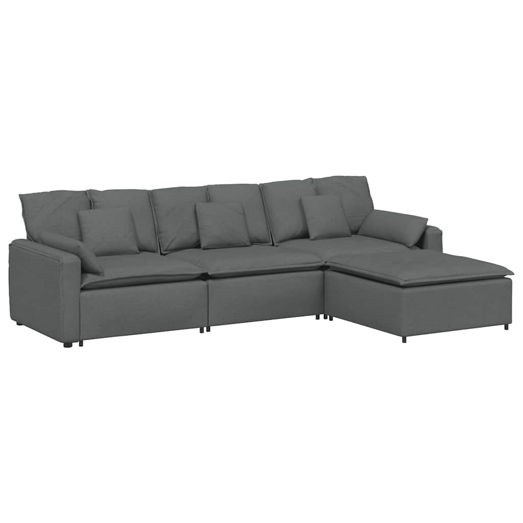 vidaXL Modulares Sofa mit Fußhocker und Kissen Dunkelgrau