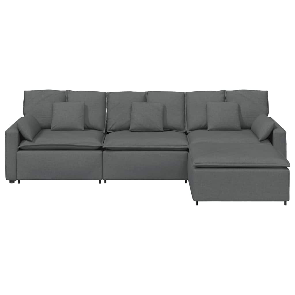 vidaXL Modulares Sofa mit Fußhocker und Kissen Dunkelgrau