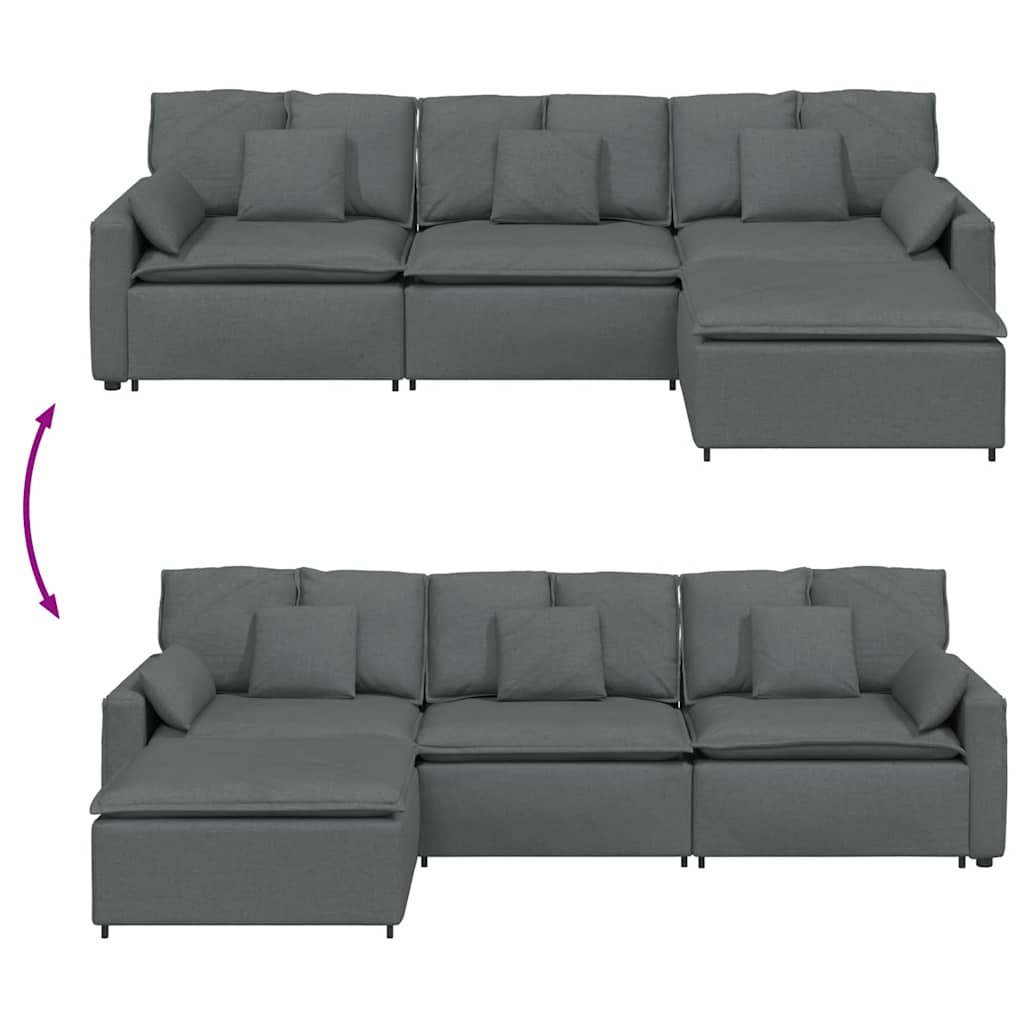 vidaXL Modulares Sofa mit Fußhocker und Kissen Dunkelgrau