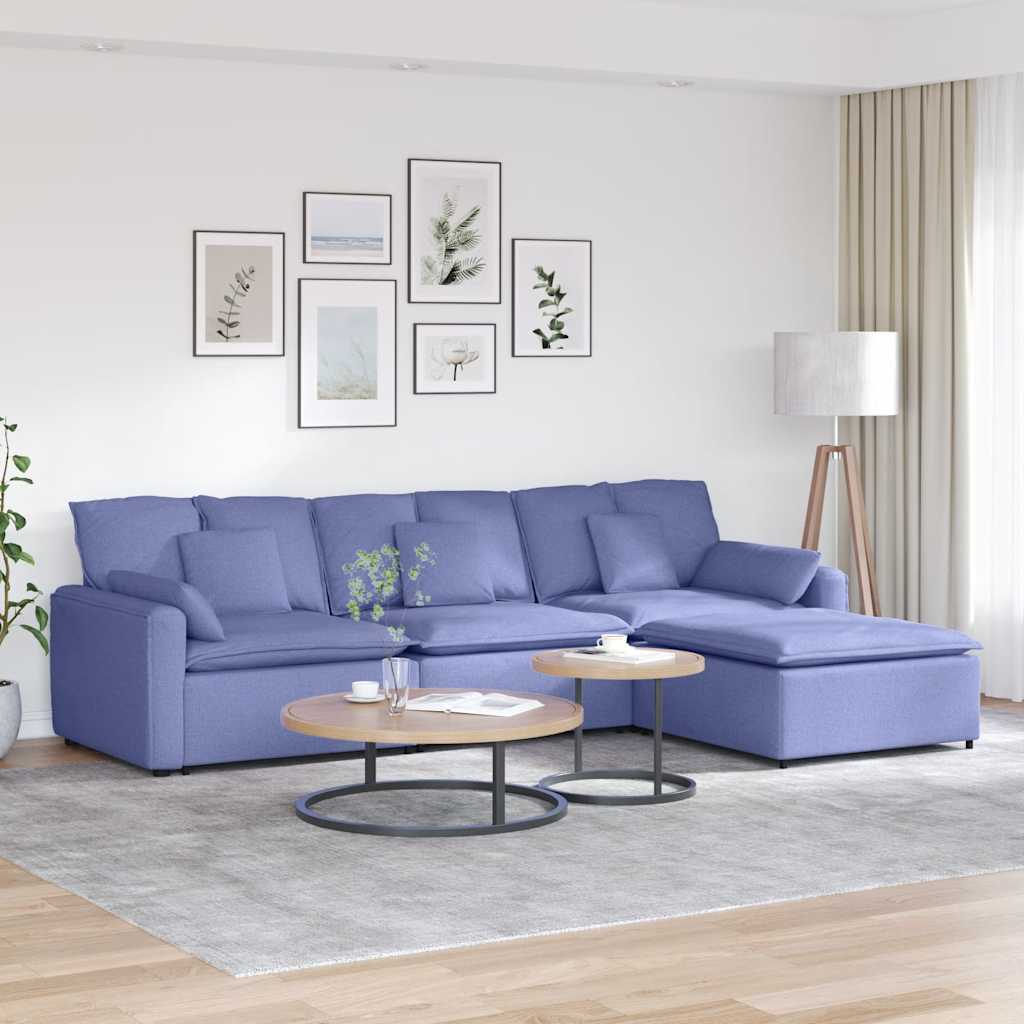 vidaXL Modulares Sofa mit Fußhocker und Kissen Dunkelgrau