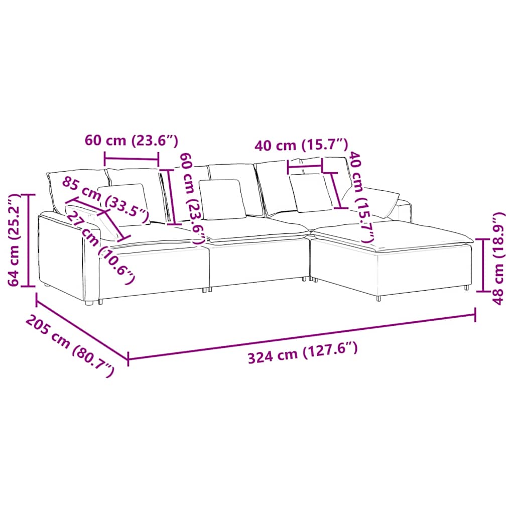 vidaXL Modulares Sofa mit Fußhocker und Kissen Hellgrau