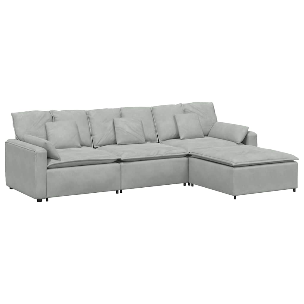 vidaXL Modulares Sofa mit Fußhocker und Kissen Hellgrau