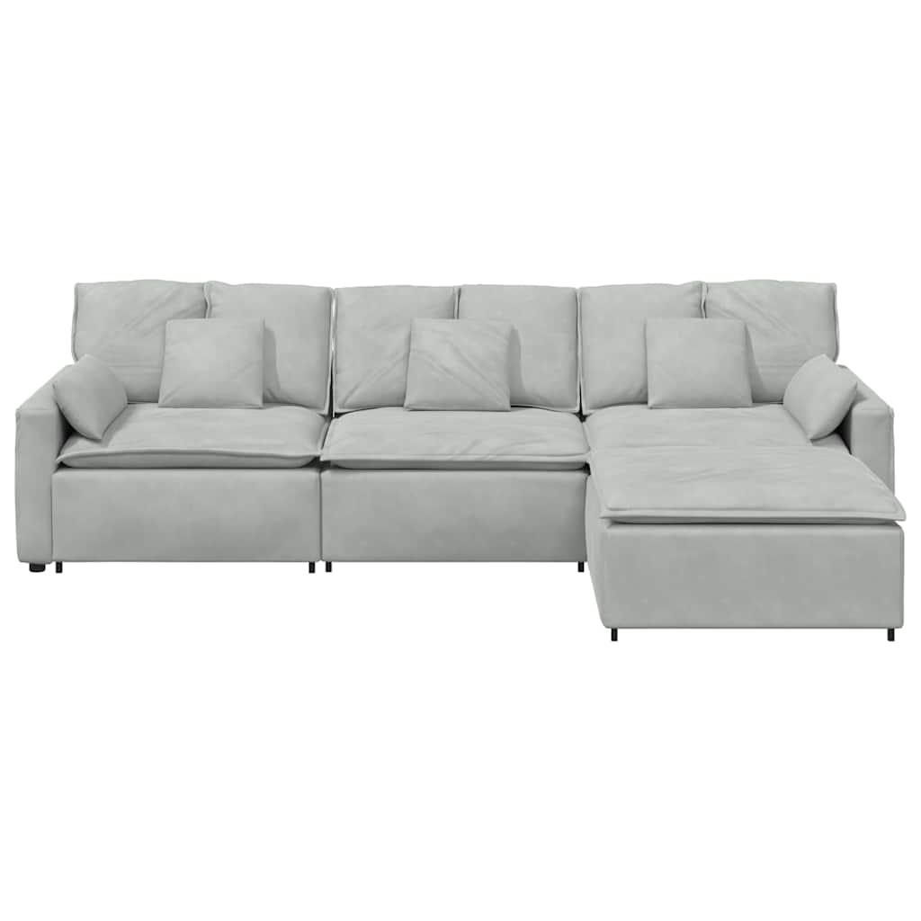 vidaXL Modulares Sofa mit Fußhocker und Kissen Hellgrau