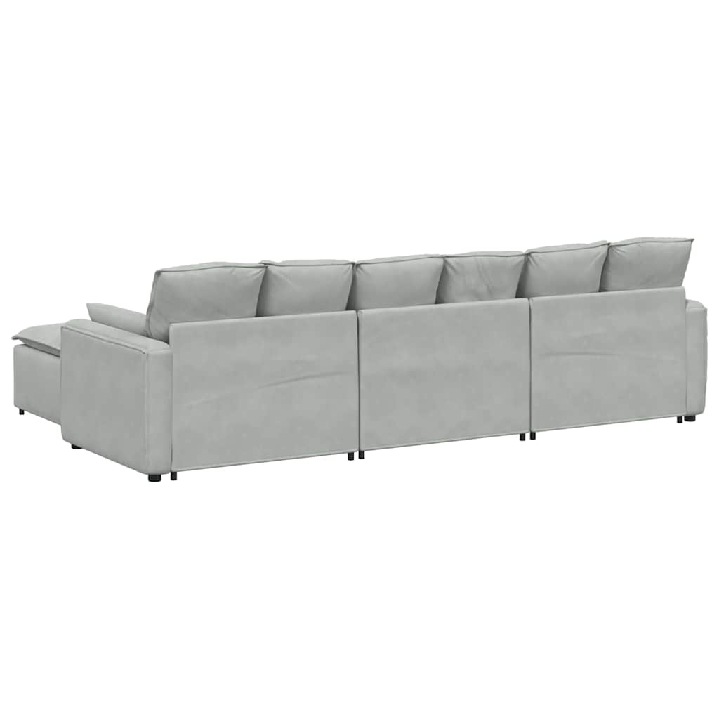 vidaXL Modulares Sofa mit Fußhocker und Kissen Hellgrau